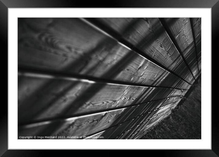 Greyscale shot of a neat wooden surface Framed Mounted Print by Ingo Menhard