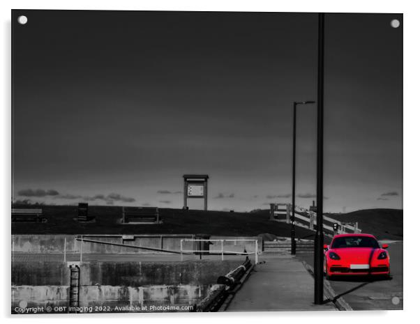 Red Porsche Car & Harbour Line Monochrome Acrylic by OBT imaging