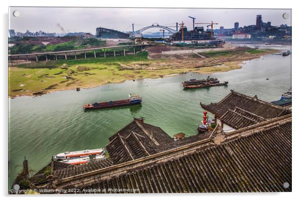 River Boats Buildings Jialing River Chongqing Sichuan China Acrylic by William Perry