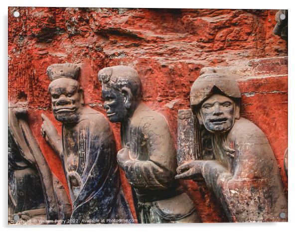 Ancient Men Rock Carvings Dazu Sichuan China Acrylic by William Perry