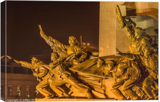 Mao Statue Heroes Zhongshan Square Shenyang Liaoning China Night Canvas Print by William Perry