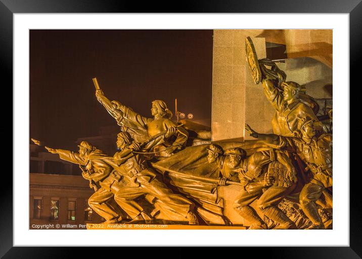 Mao Statue Heroes Zhongshan Square Shenyang Liaoning China Night Framed Mounted Print by William Perry