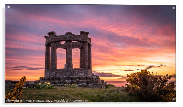 Golden Sunrise at Stonehaven War Memorial Acrylic by DAVID FRANCIS