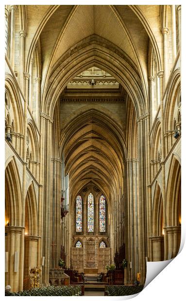 Interior aisle to altar in Truro cathedral in Cornwall Print by Steve Heap