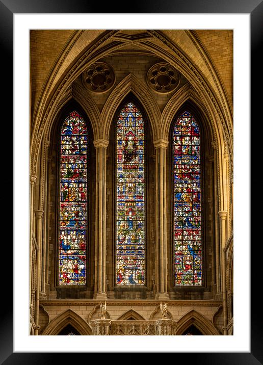 Stained glass window in Truro cathedral in Cornwall Framed Mounted Print by Steve Heap