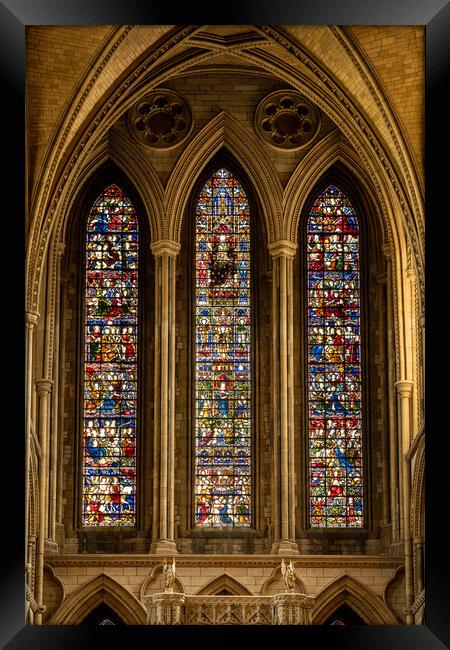 Stained glass window in Truro cathedral in Cornwall Framed Print by Steve Heap