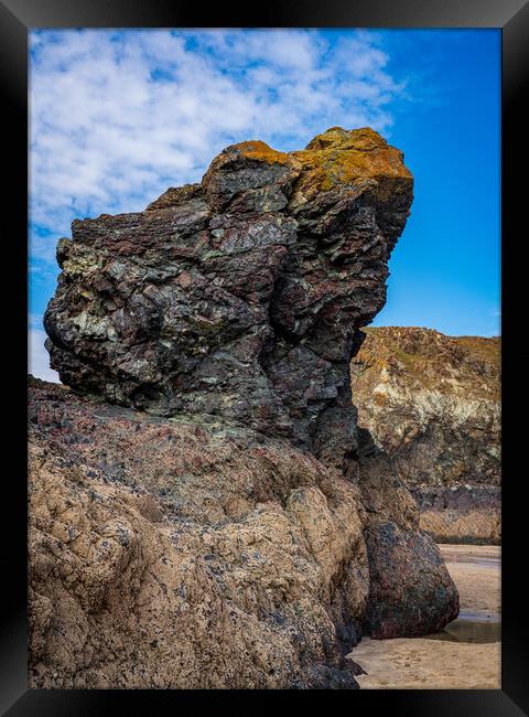 Unusual rock formation at Kynance Cove near the Lizard in Cornwa Framed Print by Steve Heap
