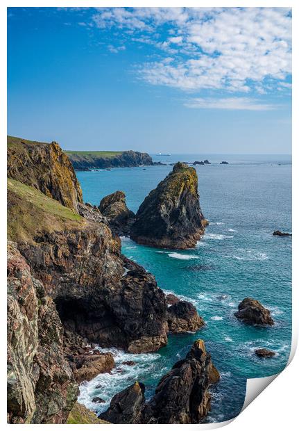 View towards the Lizard from Kynance Cove in Cornwall Print by Steve Heap