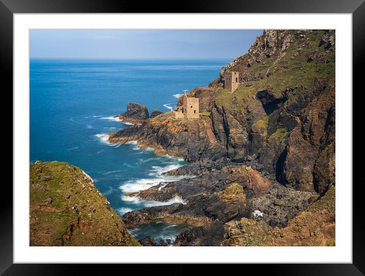 Long duration image of the ruins at Botallack tin mine Framed Mounted Print by Steve Heap