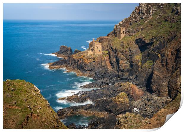 Long duration image of the ruins at Botallack tin mine Print by Steve Heap