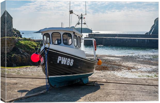 Fishing boat in old harbour at Mullion Cove in Cornwall Canvas Print by Steve Heap