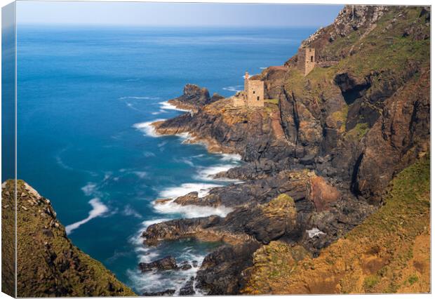 Long duration image of the ruins at Botallack tin mine Canvas Print by Steve Heap