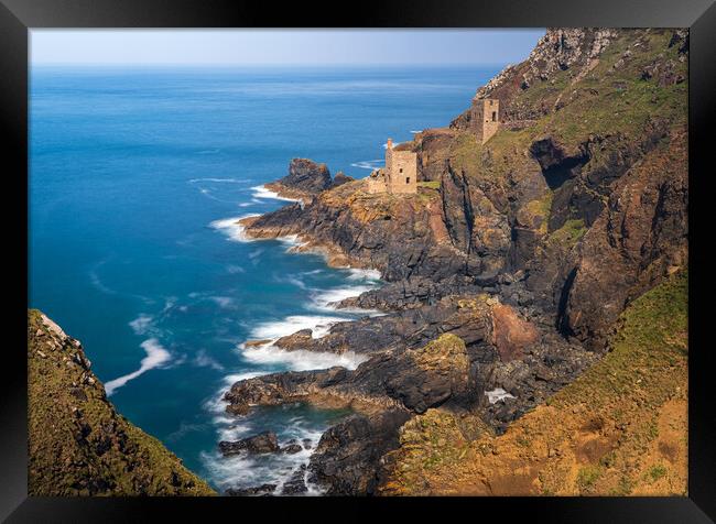 Long duration image of the ruins at Botallack tin mine Framed Print by Steve Heap