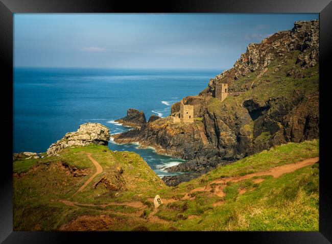 Long duration image of the ruins at Botallack tin mine Framed Print by Steve Heap