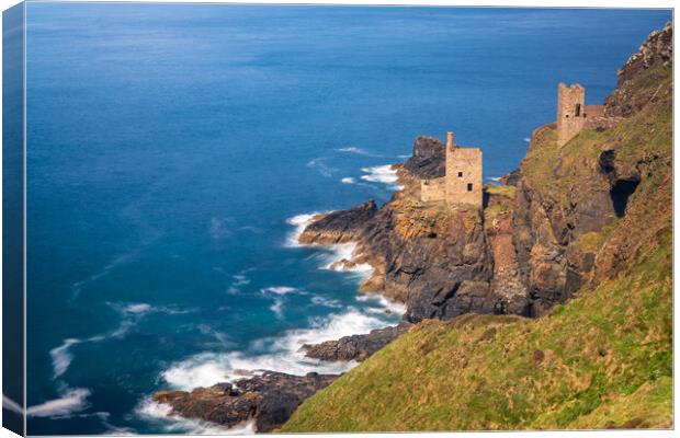 Long duration image of the ruins at Botallack tin  Canvas Print by Steve Heap