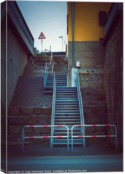 Pedestrian sidewalk stairs Canvas Print by Ingo Menhard
