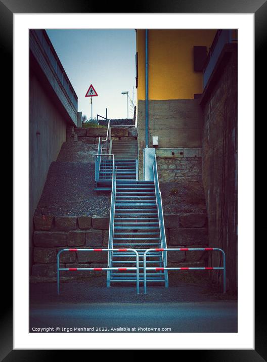Pedestrian sidewalk stairs Framed Mounted Print by Ingo Menhard