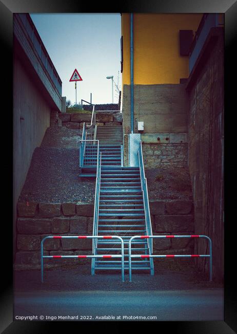 Pedestrian sidewalk stairs Framed Print by Ingo Menhard