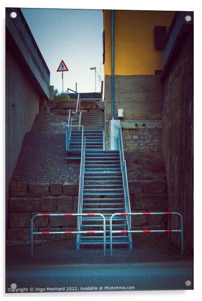 Pedestrian sidewalk stairs Acrylic by Ingo Menhard