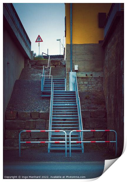 Pedestrian sidewalk stairs Print by Ingo Menhard