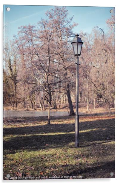 Vertical shot of a street light and bare trees in a park Acrylic by Ingo Menhard