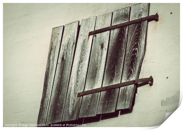 An aged wall with wooden planks Print by Ingo Menhard