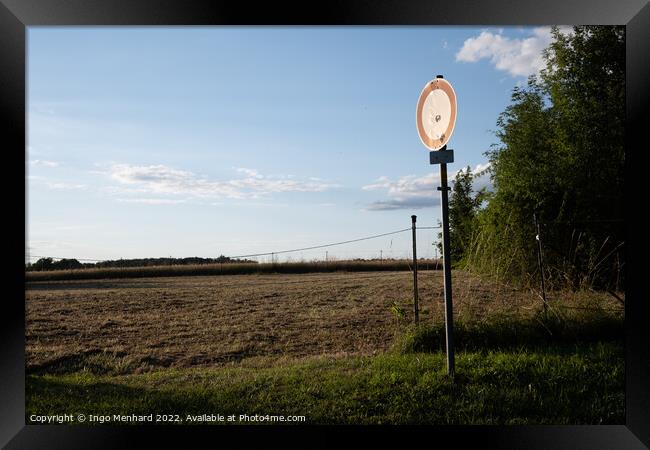 'no vehicle' road sign in an agricultural field Framed Print by Ingo Menhard