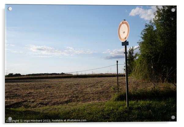 'no vehicle' road sign in an agricultural field Acrylic by Ingo Menhard