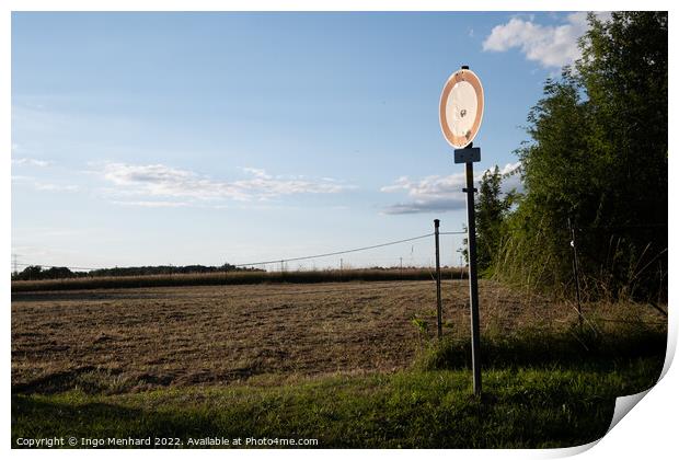 'no vehicle' road sign in an agricultural field Print by Ingo Menhard