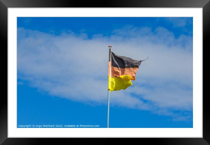 German national flag in front of blue sky Framed Mounted Print by Ingo Menhard