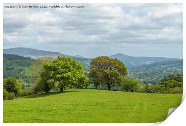 View to the Sugarloaf and Trees Brecon Beacons Print by Nick Jenkins