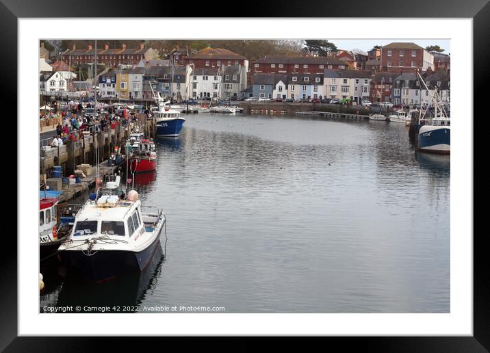 Weymouth Harbour's Tranquil Docked Boat Framed Mounted Print by Carnegie 42
