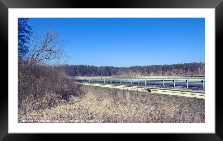 Beautiful view of an empty highway road with road barriers Framed Mounted Print by Ingo Menhard
