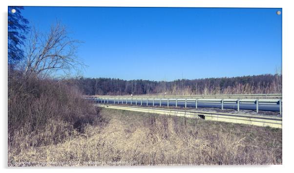 Beautiful view of an empty highway road with road barriers Acrylic by Ingo Menhard