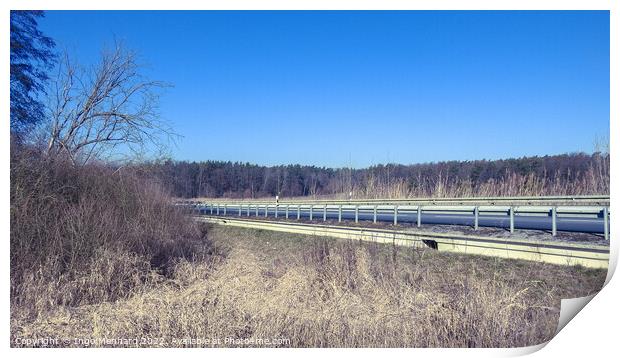 Beautiful view of an empty highway road with road barriers Print by Ingo Menhard