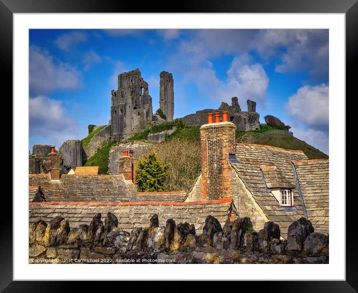 Corfe Castle Rooftops Framed Mounted Print by Janet Carmichael