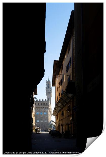 Palazzo Vecchio medieval building in Florence, Italy Print by Sergio Delle Vedove