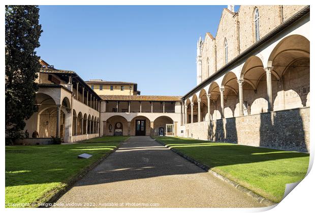 Large cloister in the Santa Croce church in Florence, Italy Print by Sergio Delle Vedove