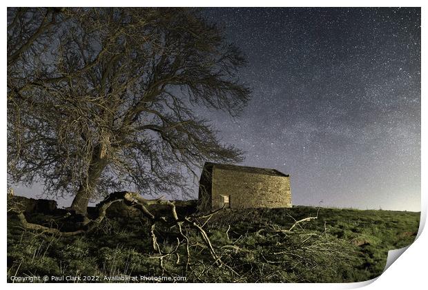 Swaledale barn and trees under the stars Print by Paul Clark