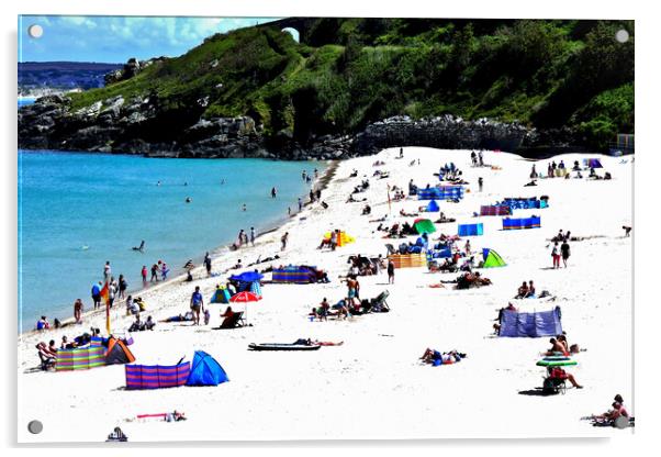 Porthminster beach, St. Ives, Cornwall, UK. Acrylic by john hill