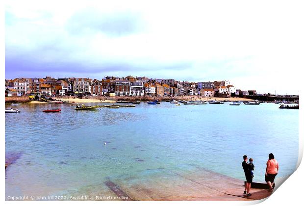 St. Ives harbour, Cornwall, UK. Print by john hill