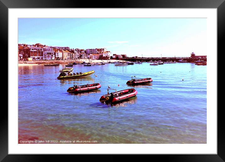 St. Ives harbour and town, Cornwall, UK. Framed Mounted Print by john hill
