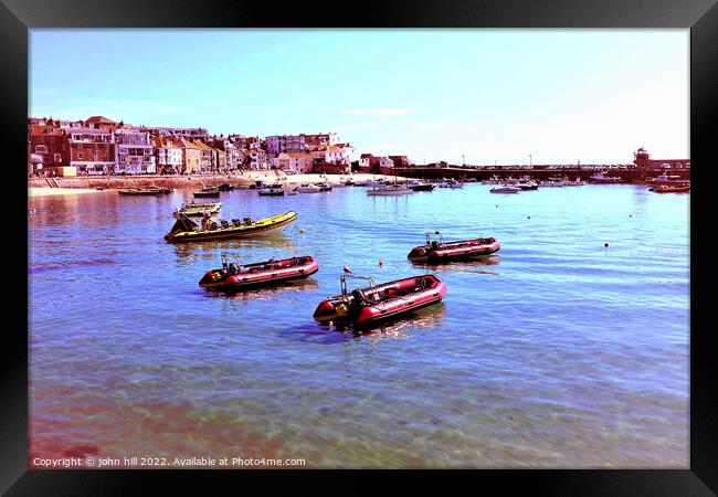 St. Ives harbour and town, Cornwall, UK. Framed Print by john hill