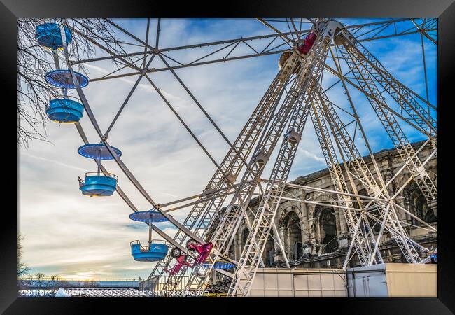 Christmas Ferris Wheel Roman Arena Nimes Gard France Framed Print by William Perry