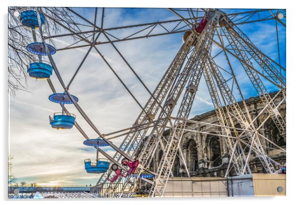 Christmas Ferris Wheel Roman Arena Nimes Gard France Acrylic by William Perry