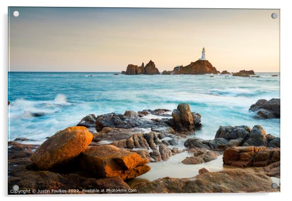 La Corbiére lighthouse, Jersey, Channel Islands Acrylic by Justin Foulkes