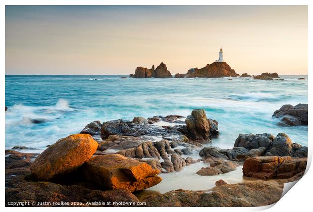 La Corbiére lighthouse, Jersey, Channel Islands Print by Justin Foulkes