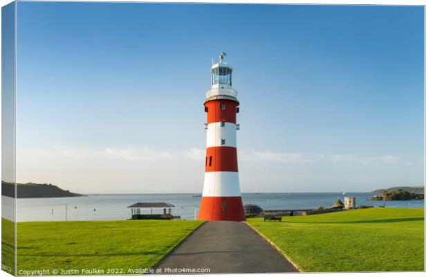 Smeaton's Tower, Plymouth Hoe Canvas Print by Justin Foulkes