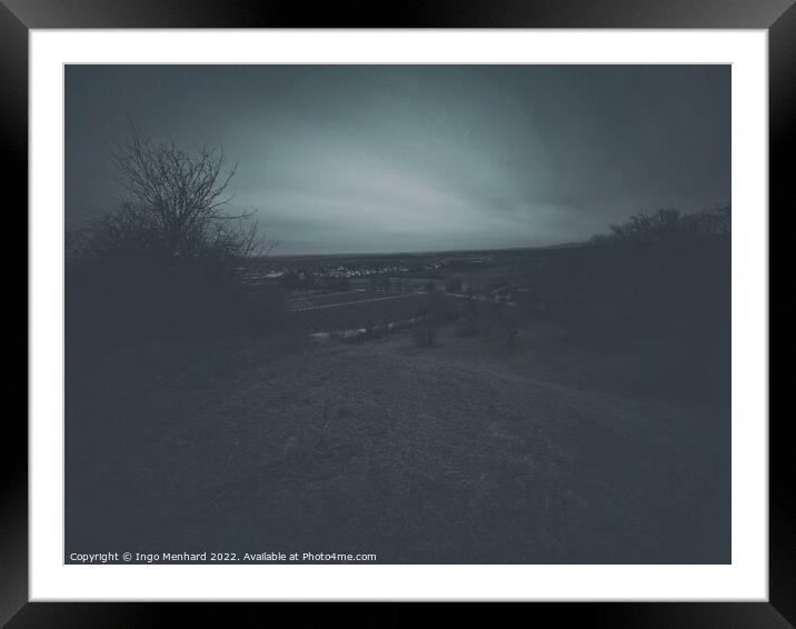 Landscape view of a rural area on a misty day Framed Mounted Print by Ingo Menhard