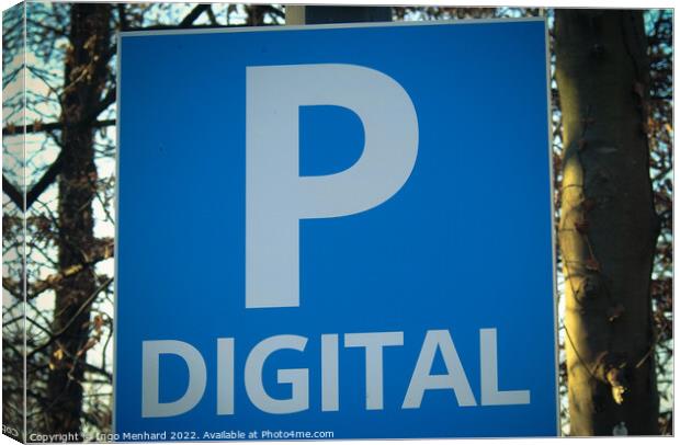 Closeup shot of a blue and white parking sign on a blurred background Canvas Print by Ingo Menhard